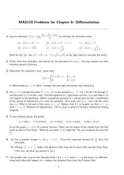 MAS110 Problems for Chapter 6: Differentiation
