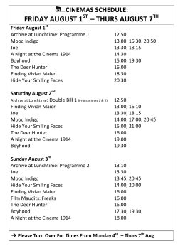 FRIDAY AUGUST 1 &ndash; THURS AUGUST 7