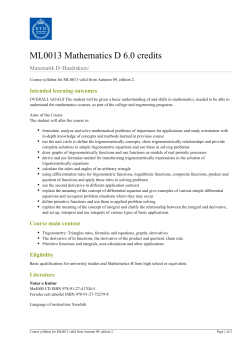 KTH | ML0013 Mathematics D 6.0 credits