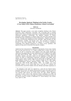 Elementary Mathematics to Improve Algebraic Thinking: