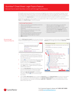 Quicklaw® Cheat Sheet: Legal Topics Feature