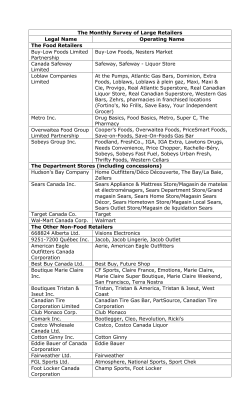 List of Retailers Included in the Monthly Survey of Large Retailers