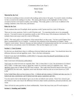 Communication Law Test 1 Study Guide Dr. Myers