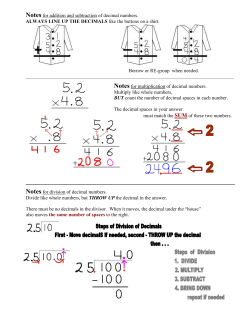 Notes for addition and subtraction of decimal numbers