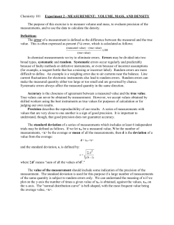 Chemistry 101 Experiment 2 - MEASUREMENT: VOLUME, MASS