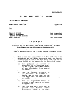 CIV/T/503/93 IN THE HIGH COURT OF LESOTHO In the matter