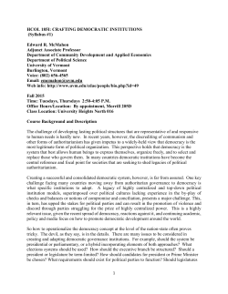 HCOL 185I: CRAFTING DEMOCRATIC INSTITUTIONS (Syllabus #1