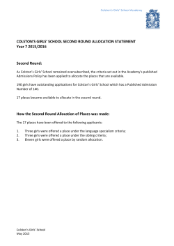 COLSTON`S GIRLS` SCHOOL SECOND ROUND ALLOCATION