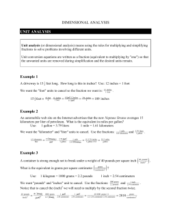 DIMENSIONAL ANALYSIS UNIT ANALYSIS Example 1 Example 2