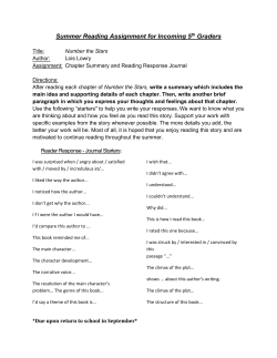 Summer Reading Assignment for Incoming 5th Graders
