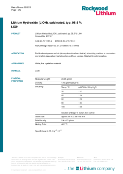 Lithium Hydroxide (LiOH), calcinated, typ. 98.5