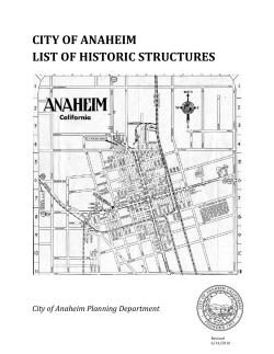 CITY OF ANAHEIM LIST OF HISTORIC STRUCTURES