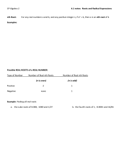 CP Algebra 2 6.1 notes: Roots and Radical Expressions nth Root