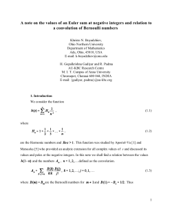 A note on the values of an Euler sum at negative integers and