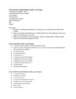 Sweet Potato Arugula Salad: (makes 2 servings) 2 Tablespoons