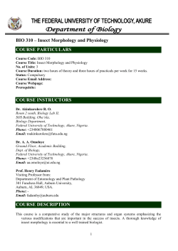 Insect Morphology and Physiology COURSE PARTICULARS