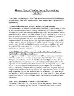 Honors General Studies Course Descriptions: Fall 2015