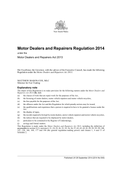 Motor Dealers and Repairers Regulation 2014