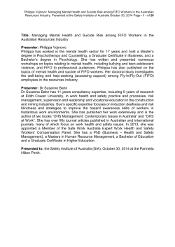 Managing Mental Health and Suicide Risk among FIFO Workers in