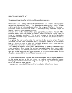 Mayors Message 377- Unreasonable and unfair criticism of Council