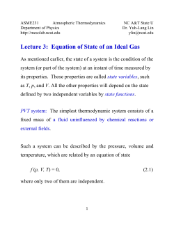 Lecture 3: Equation of State of an Ideal Gas