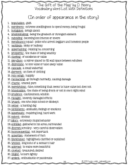 (In order of appearance in the story)