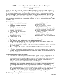 Post-2015 Development Agenda: Reflections on Purpose, Means