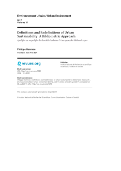 Definitions and Redefinitions of Urban Sustainability: A Bibliometric