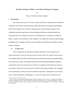 1 Plaintiff`s Pleadings: Pitfalls to Avoid When Drafting the Complaint