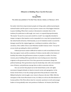 Obstacles to Building Peace Can Be Overcome