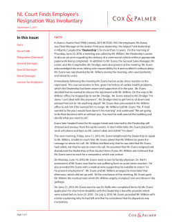 NL Court Finds Employee`s Resignation Was Involuntary