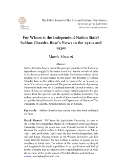 For Whom is the Independent Nation State? Subhas Chandra
