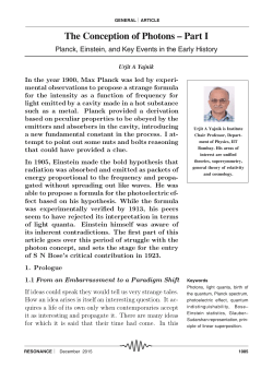 The Conception of Photons &ndash; Part I