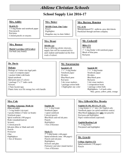 2016-2017 Supply List - Abilene Christian School