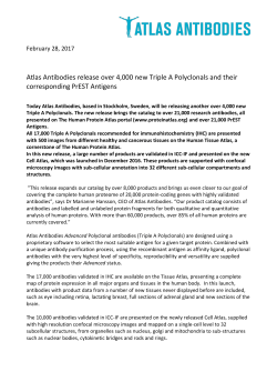 Atlas Antibodies release over 4,000 new Triple A Polyclonals and