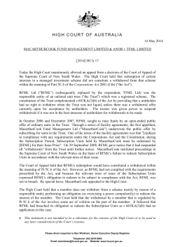 Judgment summary - High Court of Australia