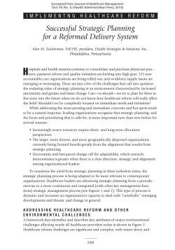 Successful Strategic Planning for a Reformed Delivery System
