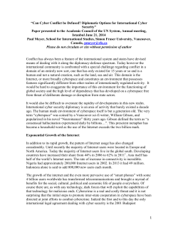Can Cyber Conflict be Defused? Diplomatic Options for