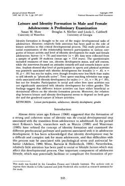 Leisure and Identity Formation in Male and Female Adolescents: A