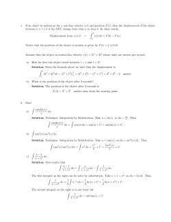 1. If an object in motion on the x axis has velocity v(t) and position F(t