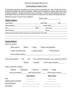 Pre-Evaluation History - Dutch Fork Psychological Services