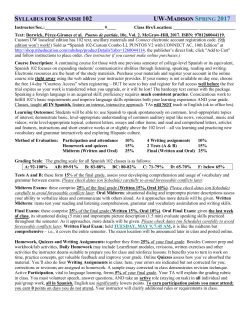 Day Syllabus Spanish 102 Spring 2017
