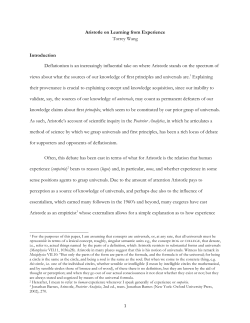Aristotle on Learning from Experience Torrey Wang Introduction