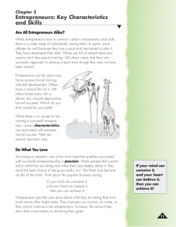 Chapter 3 Entrepreneurs: Key Characteristics and Skills