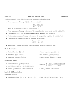 Basic Derivatives Derivative Rules Implicit Differentiation