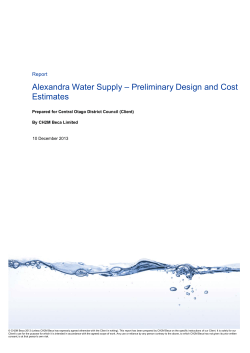 Alexandra Water Supply &ndash; Preliminary Design and Cost Estimates