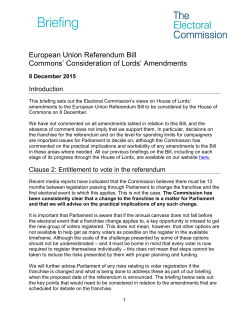 European Union Referendum Bill Commons` Consideration of Lords