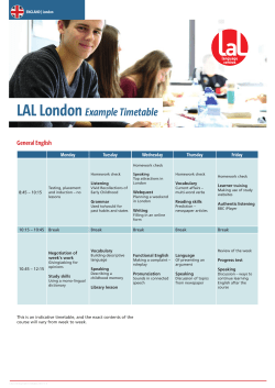 LAL London Example Timetable
