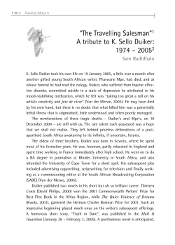 A Tribute to K.Sello Duiker