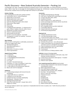 Pacific Discovery &ndash; New Zealand Australia Semester &ndash; Packing List